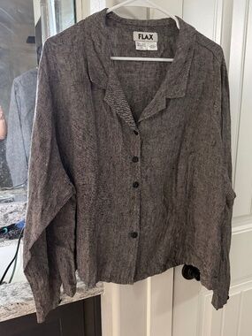 FLAX 100% Linen Button Front Top X1/1G Generous Brown Made in Lithuania